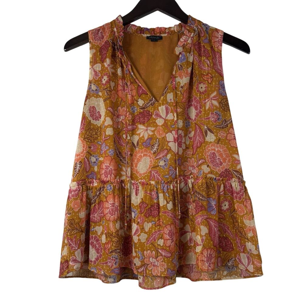 Ann Taylor Sleeveless Floral Peplum Top Size Small Burnt Orange Sparkle Whimsy